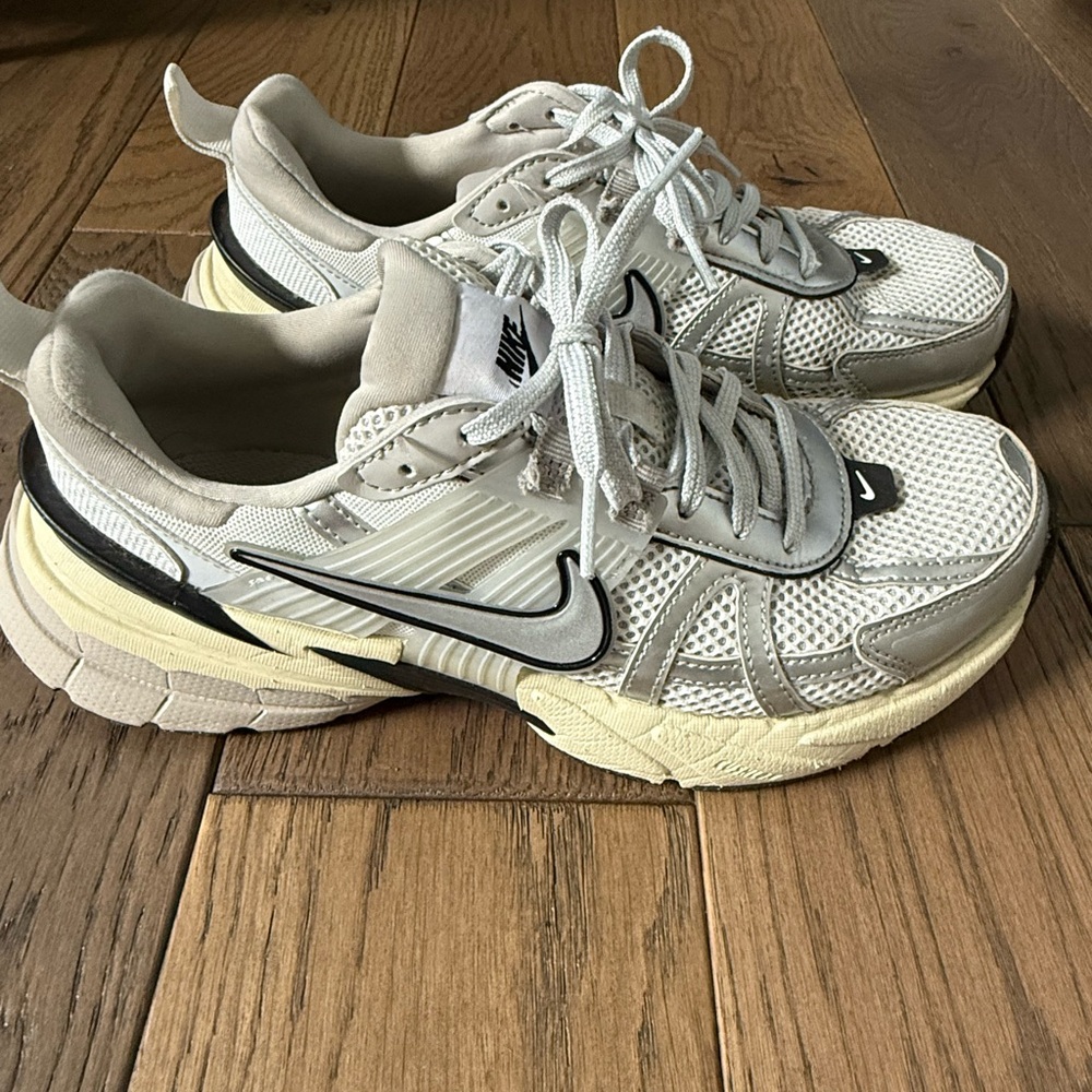 Nike V2K in Summit White and Metallic Silver Women's Rero Sneaker Shoe
